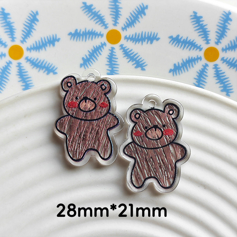 Wholesale 10pcs Double-sided bow three-dimensional relief acrylic jewelry accessories DIY pendant with holes cartoon character cute